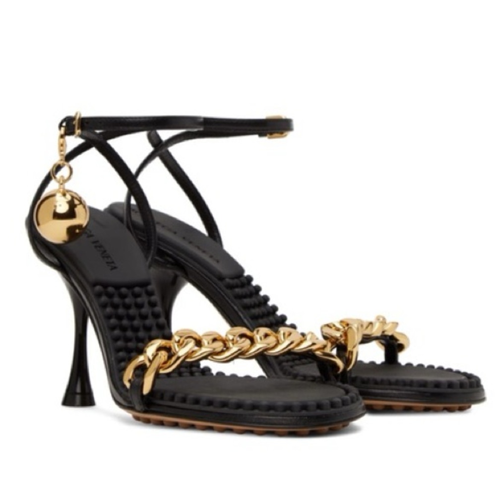 Bottega Veneta Black 80mm chain-link leather sandals